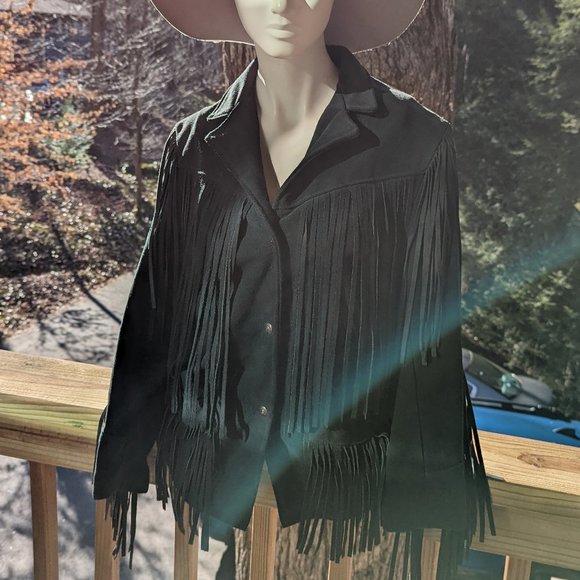 Vintage Schott Western Authentic Styling Fringe Suede Jacket in Emerald Green - Picture 10 of 15